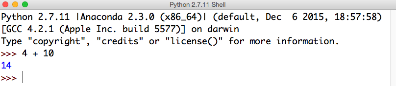 Python shell with math expression 4 + 10