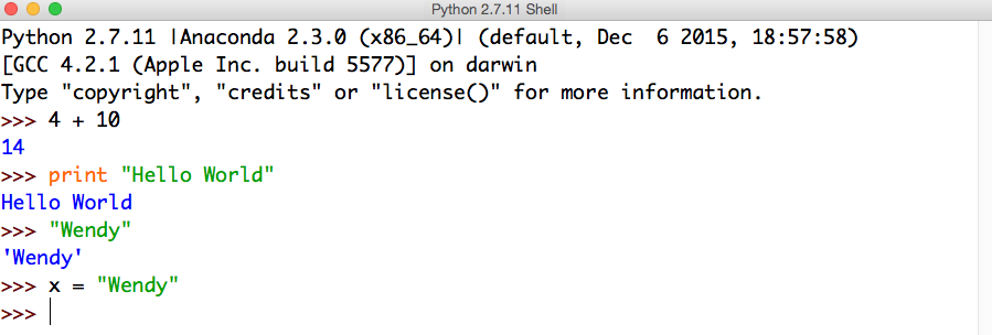 Python shell with "x = 