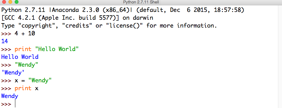 Python shell with "print x" instruction